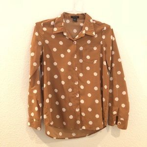 Brown and white polka dot long sleeve top